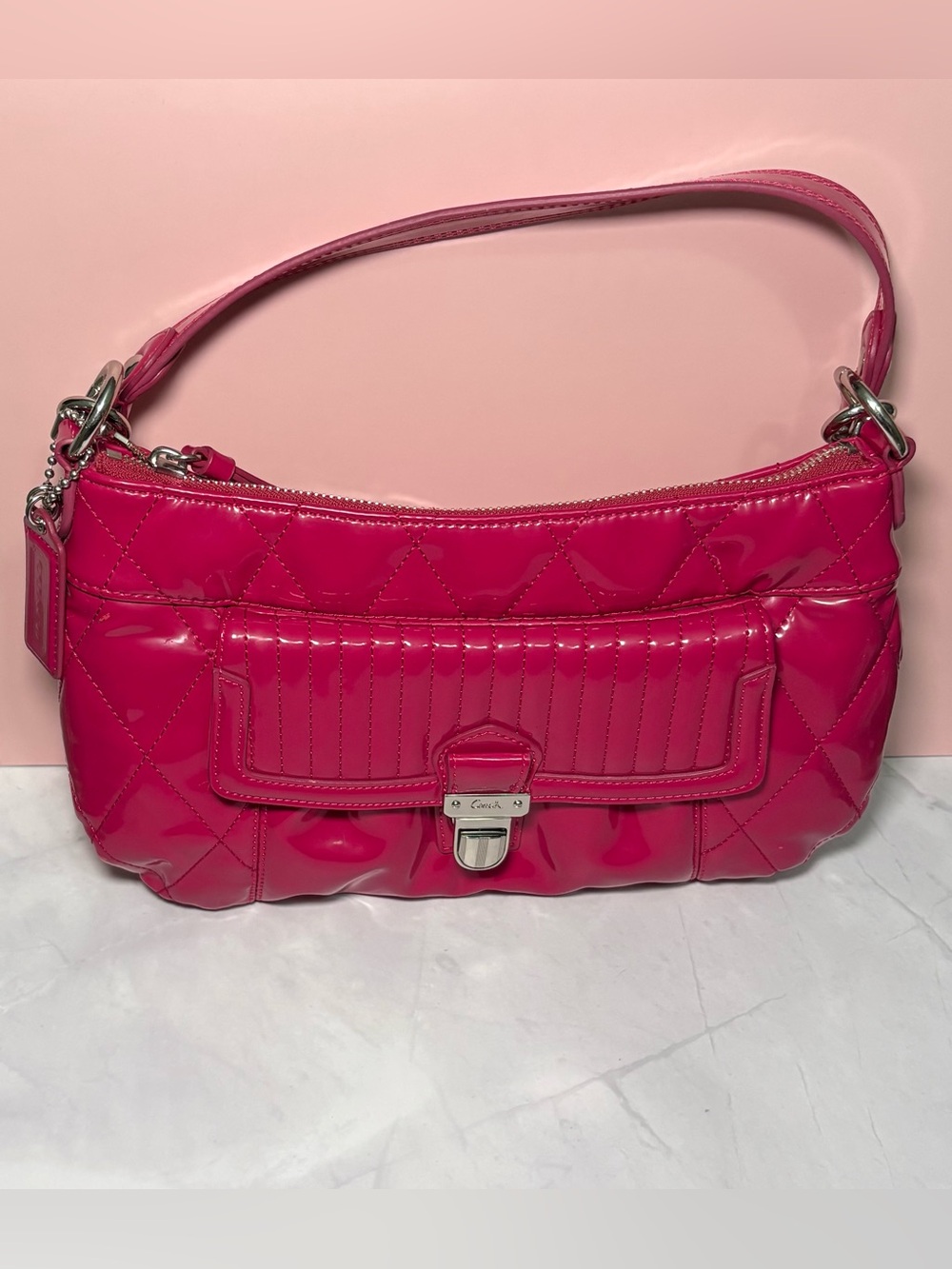 Coach Poppy G1169-1867 Fuchsia Pink Liquid Gloss Patent Leather Shoulder Bag Y2K